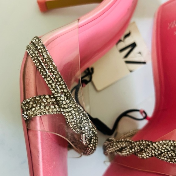 Zara rhinestone Vinyl high heel sandals 1324/010 size 36 - Picture 5 of 15